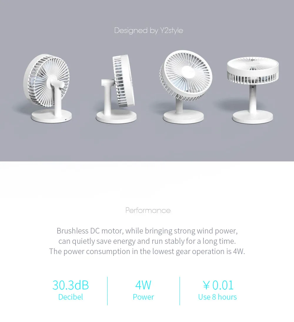 YOUPIN 3Life 202 Desktop Mute Big Fan USB Charging Mini Portable Handheld Fan 2000mAh Battery Capacity Low Noise Strong Wind