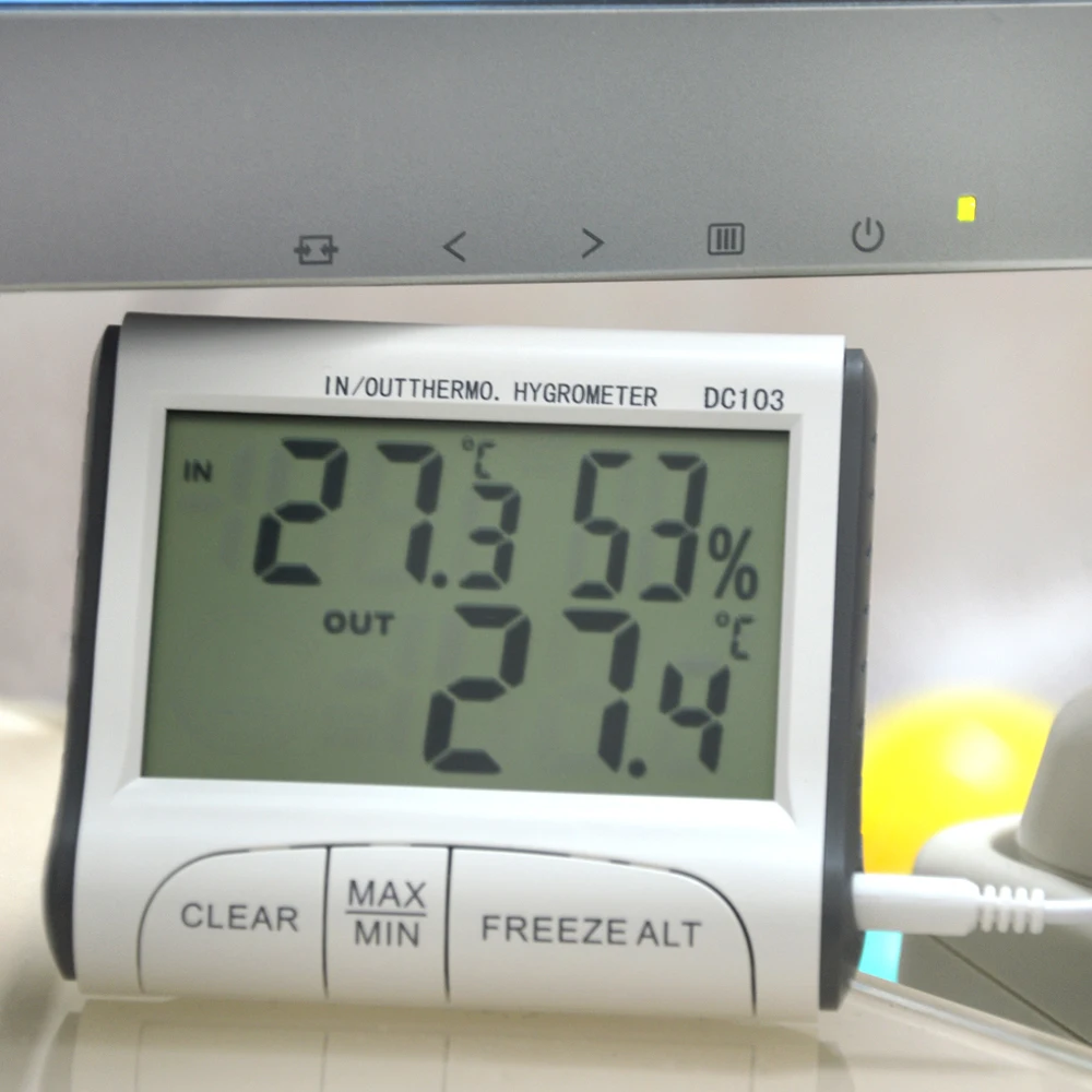 

Indoor-Outdoor DC103 Thermometer LCD Digital Portable Magnetic Adsorbed Probe Hygrometer Weather Station Tester Frost alarm