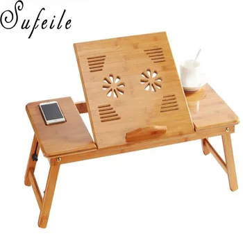 

SUFEILE Portable learning laptop desk Natural Bamboo Laptop Table Desk Adjustable Height Folding Table Computer Desk D5