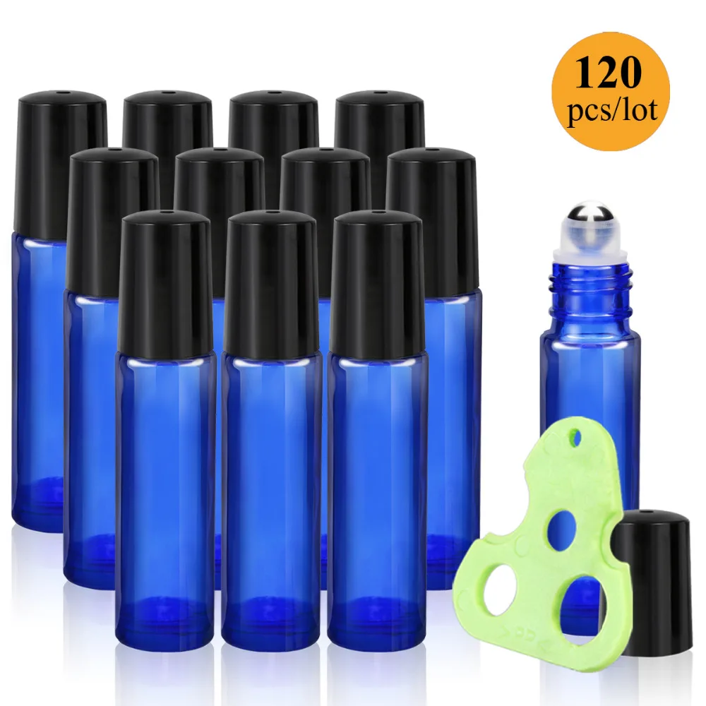 120 Pcs/Lot 10ml Roller Bottles for Essential Oils Blue Glass Roll on
