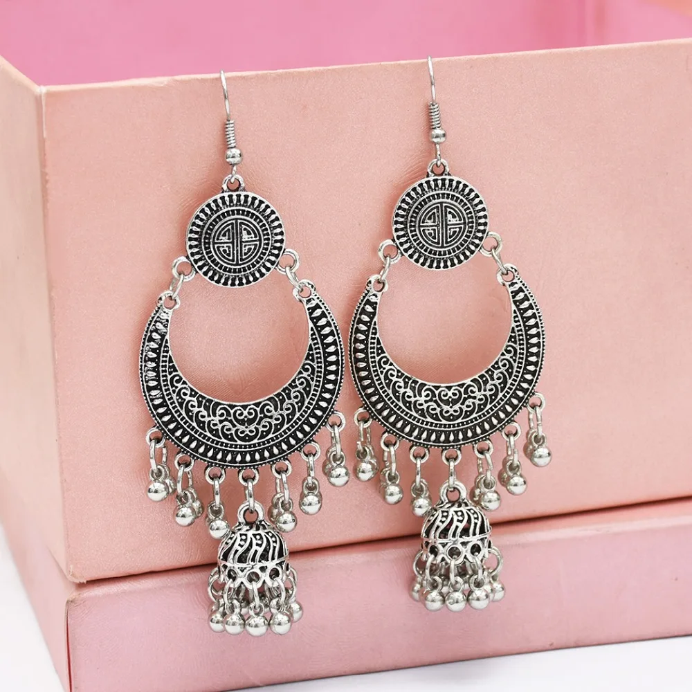 

Egypt Turkish Classic Antique Silver Gold Vintage Long Tassel Moon Drop Earrings Gypsy Bohemian Indian Jewelry For Women Wedding