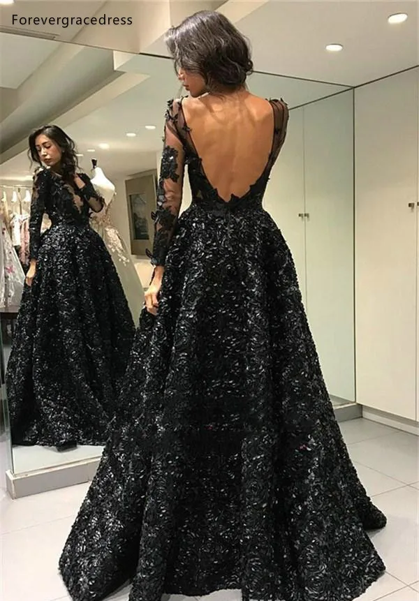 Long Sleeves Evening Dresses 2019 Black 