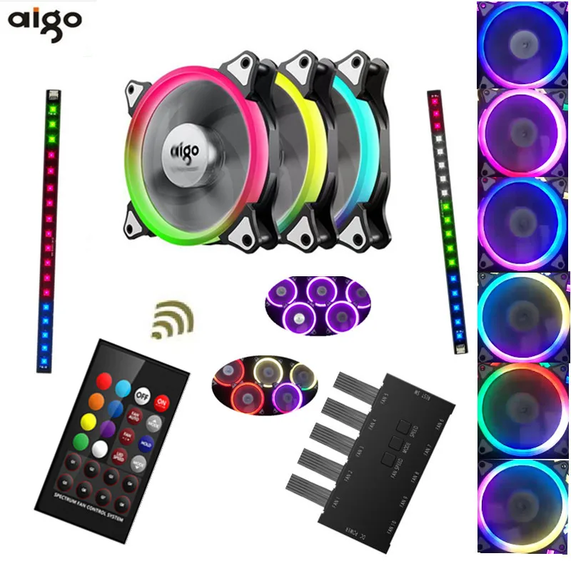 Aigo MR12 RGB вентилятор 3P-5vAURA синхронизирующий компьютер чехол ПК Вентилятор охлаждения светодиодный 120 мм тихий+ ИК пульт дистанционного управления компьютер кулер вентилятор охлаждения