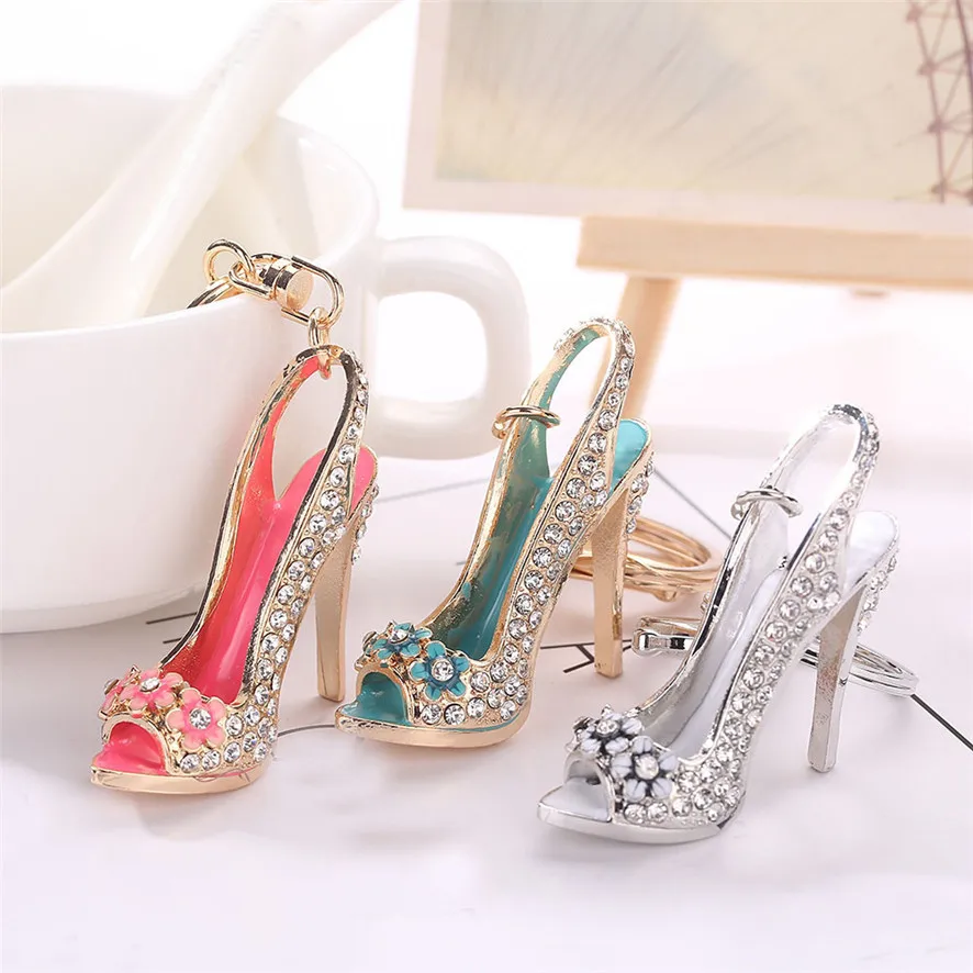 

3 Color High Heels Model Charm Rhinestone Tassel Keychain Bag Handbag Key Ring Car Key Pendant Charms For Jewelry Making 2019