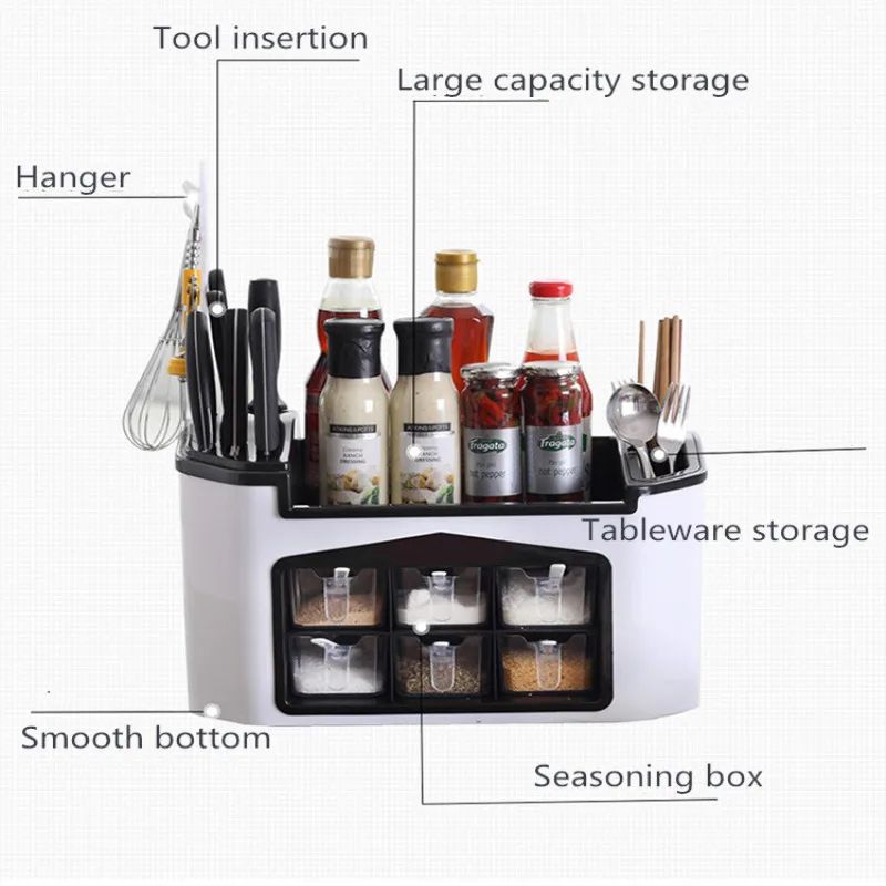 9 цветов, многофункциональная кухонная полка, коробка для приправ, контейнер для хранения столовых приборов, стойка для кухонных инструментов, пластиковый кухонный комплект для хранения