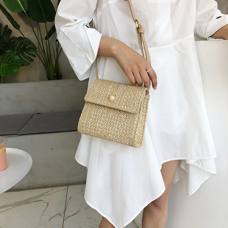 

New Fashion Straw Handbags Women Summer Beach Bag Rattan Bag Handmade Vintage Woven Shoulder Bags For Women
