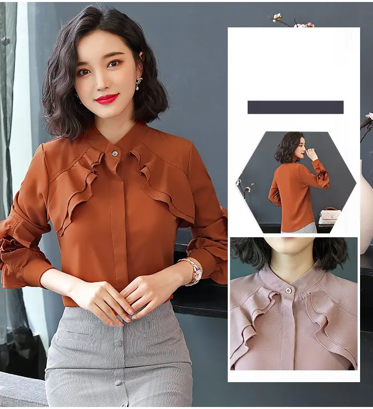 2019 New Elegant Autumn Tops Women Long Sleeve Ruffle Blouse Work Wear Office Shirts Plus Size Chiffon Blusas Mujer Moda (2)