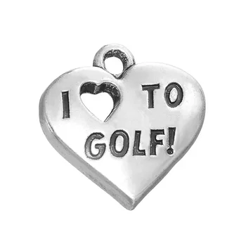 

RAINXTAR Antique Silver Color I Love To Golf Heart Alloy Message Charms 18*19mm 50pcs AAC272