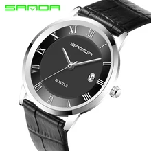 Sanda lujo marcas famosas hombres relojes ultra-delgada de oro de moda para mujer de cuarzo Reloj de Hombre Vogue Leather Reloj Hombre P188G
