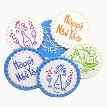 

Happy New Year Cookie Stencil, Baking Tools for Cakes Set, Christmas Decoration Supplies, Celebration Stencil ST-518