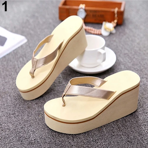 Fashion Women's Slipper Flip Flops Summer Beach Wedge Thick Sole Heeled Shoes