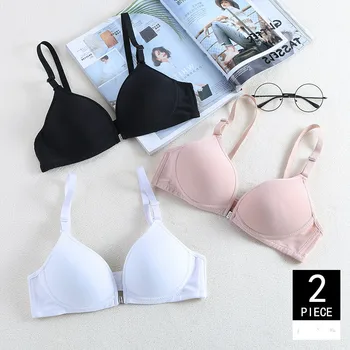 

Girls Teenagers Underwear 2pcs Wireless Young Girl Puberty Bra Undergarment Training Bras Sets Cotton Student Bras with Hooks