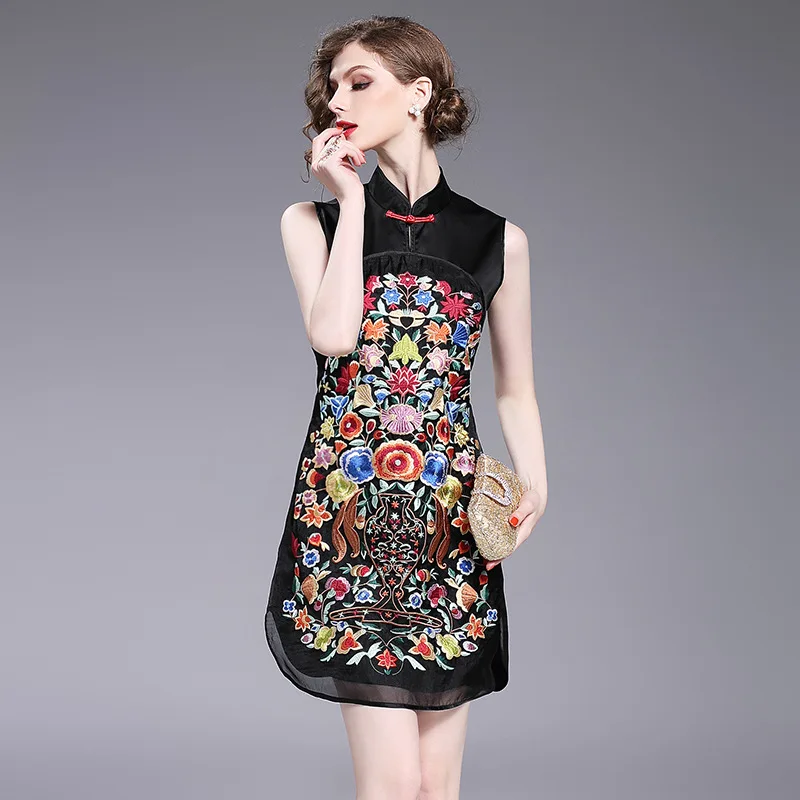 2019 Улучшенный женский без рукавов с вышивкой современный cheongsam Qipao