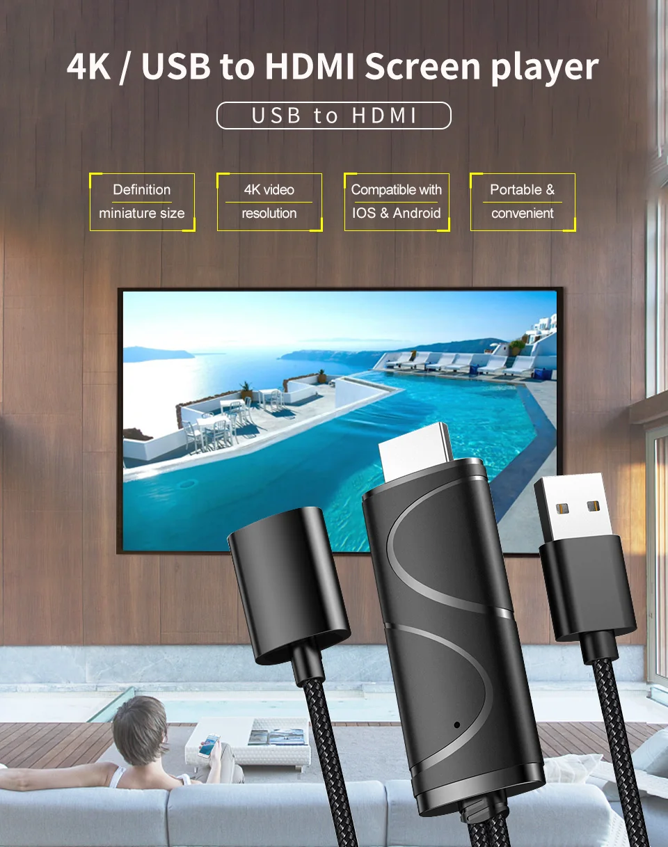 Mirascreen 1080 P USB к HDMI кабель Micro USB/type-C интерфейс Wi-Fi дисплей Dongle поддержка 4 к Совместимость с Android и IOS