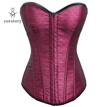 

Corstory Wind Red Satin Dot Mesh Overlay Overbust Corsets And Bustiers Sexy Lingerie Steampunk Clothing Gothic Corset