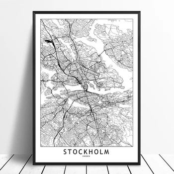

Stockholm Black White Custom World City Map Posters Prints Nordic Style Wall Art Pictures Home Decor Canvas Painting