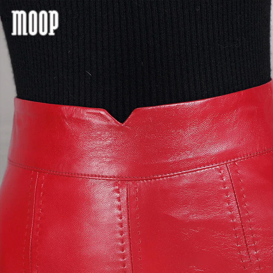 OL style red black genuine leather skirts women slim split pencil skirt faldas jupe saia etek grained lambskin skirt LT959