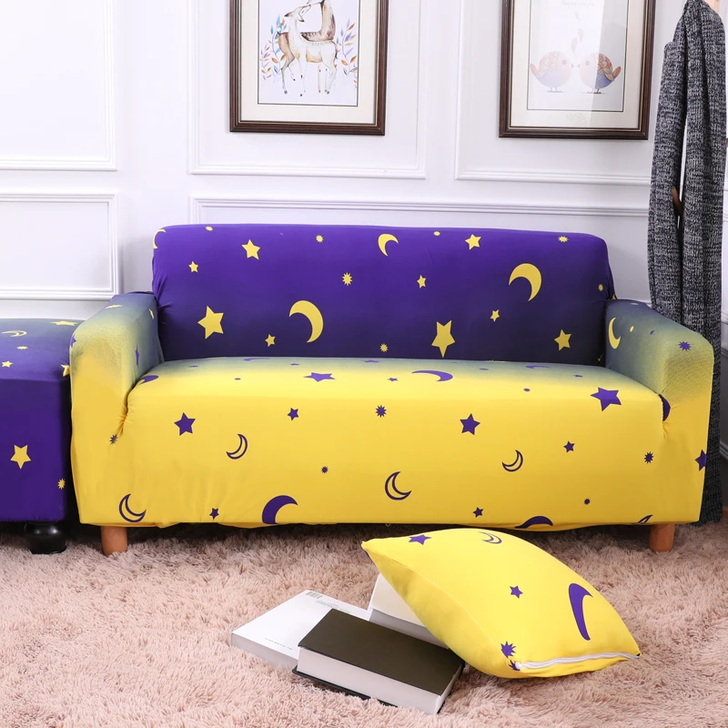 Purple and Yellow Stars Elastic Couch/Corner Sofa Covers