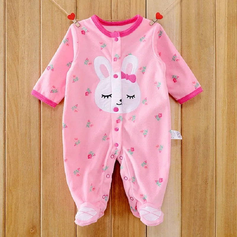 0 12M Autumn Fleece Baby Rompers Cute Pink Baby Girl Boy Clothing