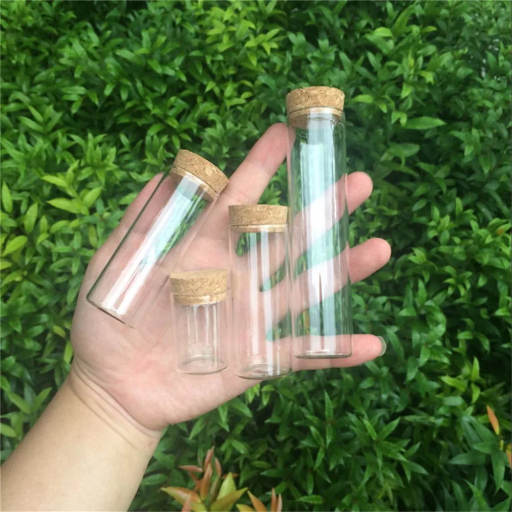 Transparent Clear Glass Bottles Corks Cover Test Tube Jars Bottles for Sand Liquid Glycyrrhiza Food Grade Safety 12pcs