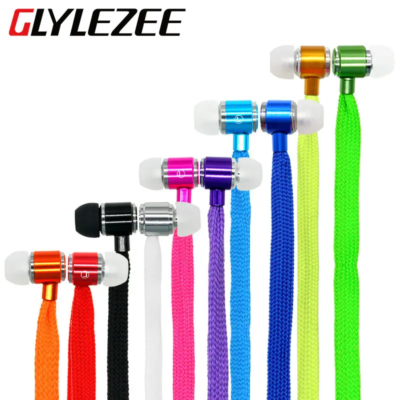  Glylezee Shoelaces Stereo Ear Hook Earphone Headset Music Earpieces with Metal Head MIC Remote Control for MP3 Player Cellphone 