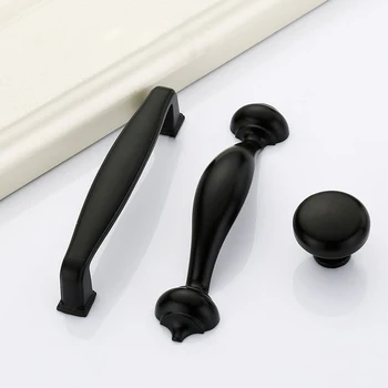 American Modern High Grade Zinc Alloy Black Decorative Furniture Door Handles Kitchen Cabinet Closet Door Handle