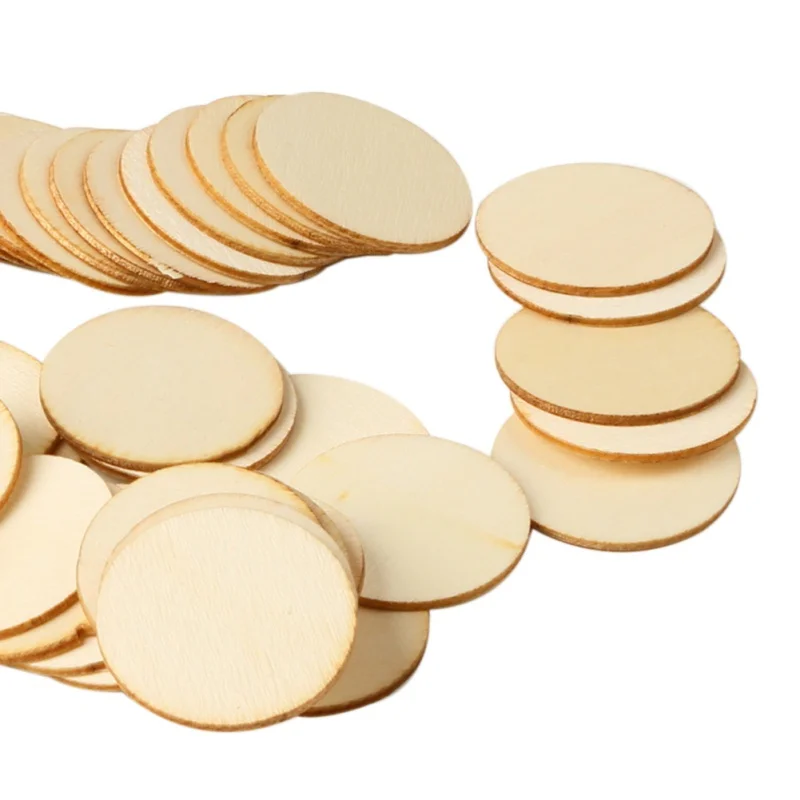 

50pcs Wooden Diy Painted Small Round Plate White Diy Decorative Wood Piece Children's Decorative Board