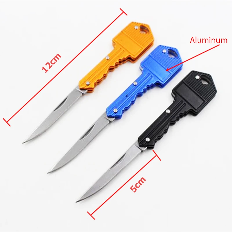 Portátil Camping supervivencia al aire libre plegable de bolsillo clave anillo de forma de cuchillo herramienta pelador Mini acampada llave anillo herramienta Multicolor