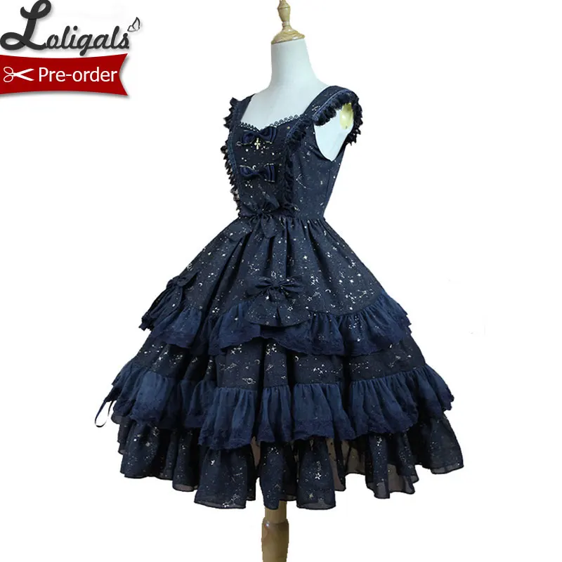 

Sweet Women's Chiffon Dress Twinkling Star Series Lolita JSK by Soufflesong Ruffled Party Dress White Black Navy Blue