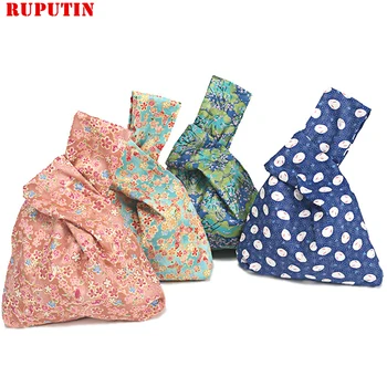 

RUPUTIN Japanese And Wind Knot Wrist Bag Coin Purses Mobile Phone Key Small Bag Broken Flowers Handmade Square Bag Walking Bags