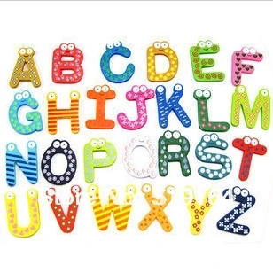 

Free Shipping! Colorful 26 Letters With Frog Head Wooden Fridge Magnets