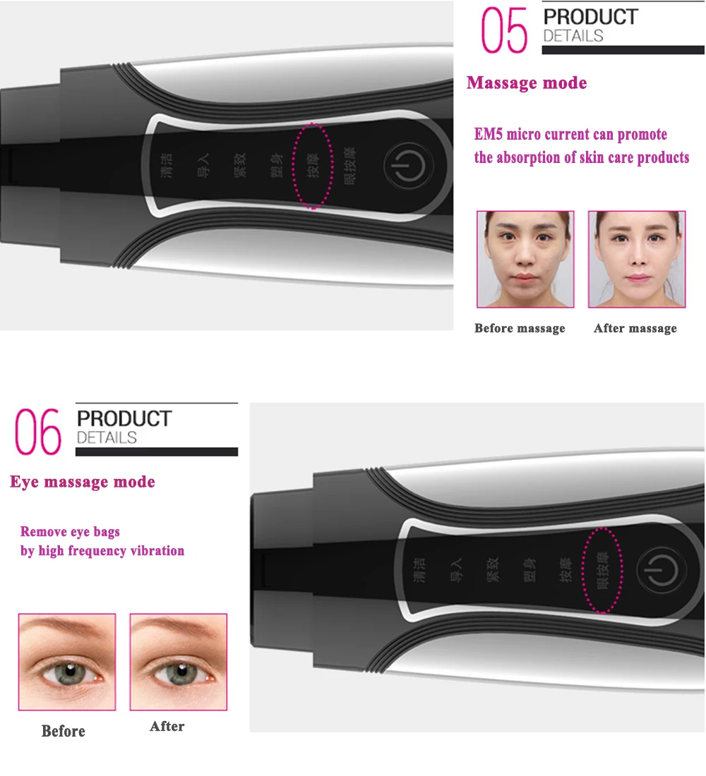 Ultra-sônico do Purificador da Pele do Íon Remoção do Cravo Máquina da Pele Galvânico Microcurrent Facial Whiting Face Lift Tonificação Spa 21 High Quality Beleza e saúde