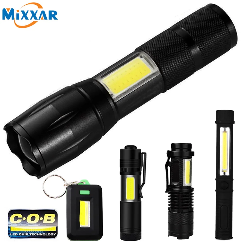 COB LED Flashlight Super Bright Waterproof Handheld Tactical Flashlights Pocket Keychain Work Light for Emergency NO Battery