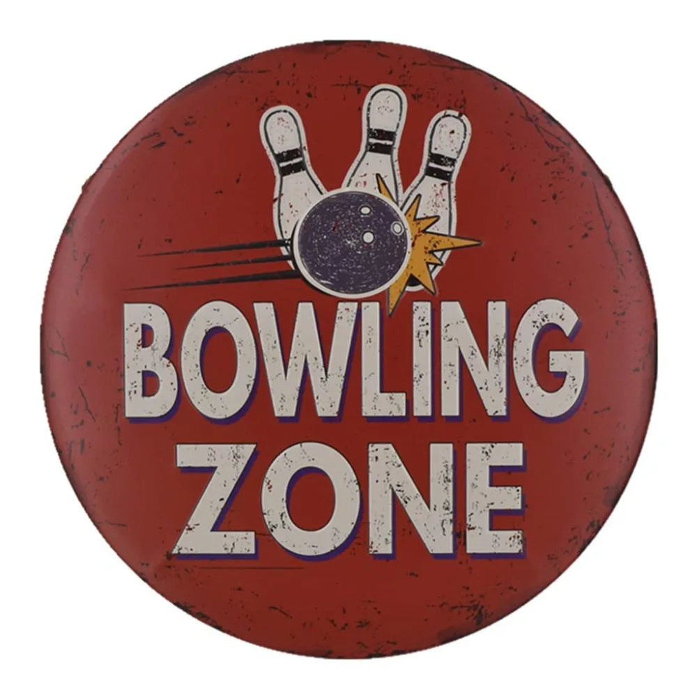 

Bowling Zone Round Metal Tin Sign Poster Wall Decor Bar Pub Home Decorations