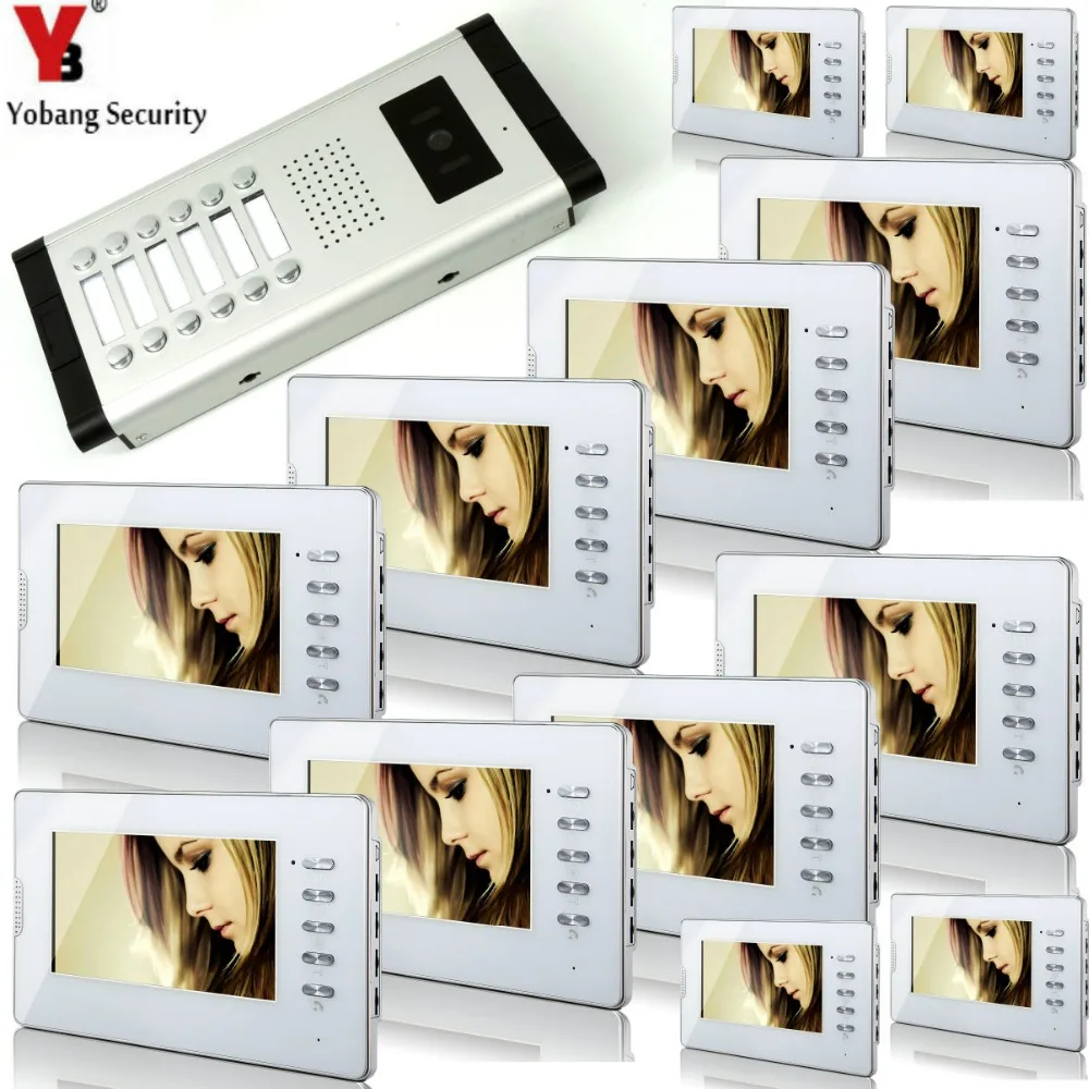 

Yobang Security 12 Units Apartment Video Doorbell 7'Inch Monitor Wired Video Intercom Doorbell Door Phone 1000TVL Camera System