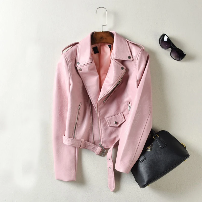 2018 Plus Size Women Pink Jackets Coat PU Leather Women Bomber Jacket