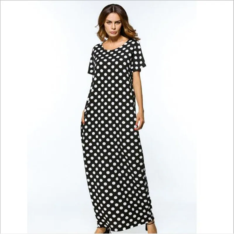 Мусульманское длинное хлопковое платье с принтом в горошек свободный стиль