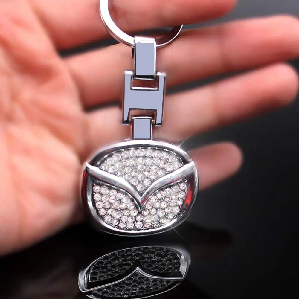

3D Car Key Chain Accessories with Shining Crystal, Double Sided Zinc Alloy Metal Keyring Logo Car Keychain(Mazda)