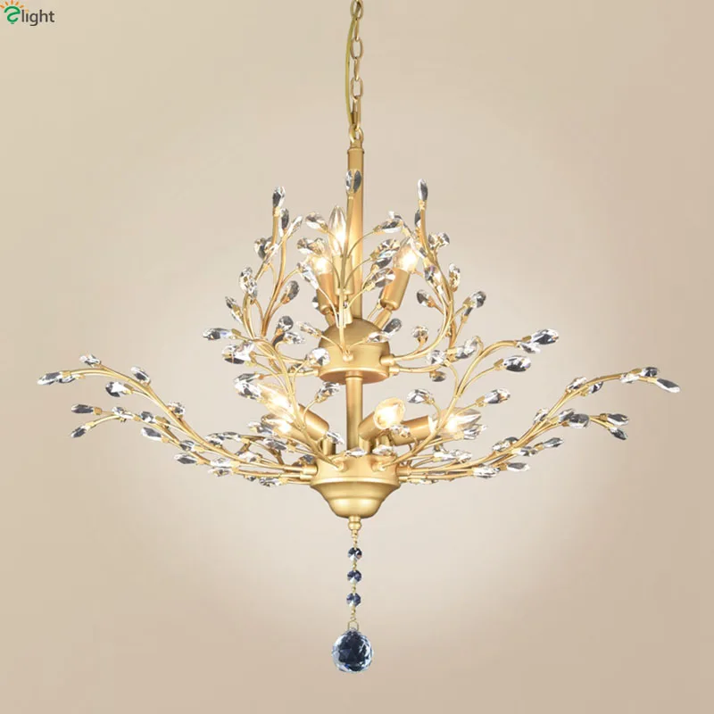 

Modern Iron Branch E14 Led Chandeliers Lamp Lustre Crystal Dining Room Led Chandelier Lighting Bedroom Chain Led Hanging Lights