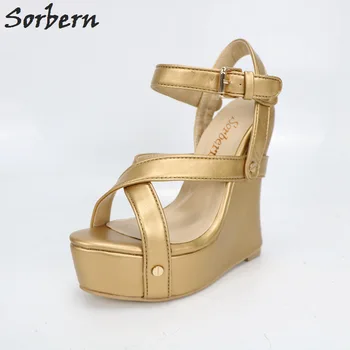 

Sorbern Gold Strange High Heels Women Sandals Wedges Shoes For Women Summer Sandals Custom Yellow Heeled Sandals Big Size