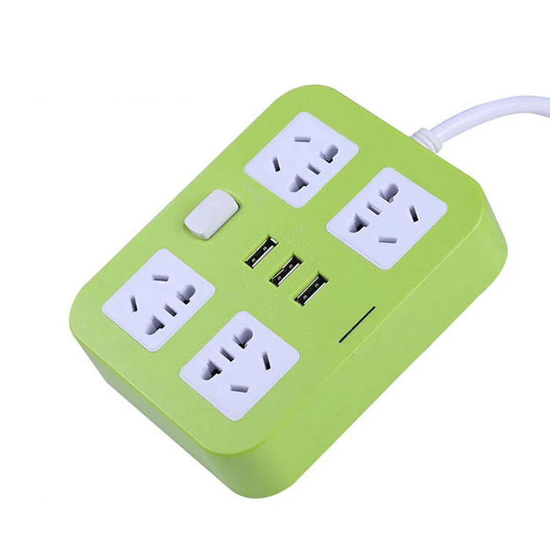 

3 USB Port 4 Outlet Adapter Wall Mounted Surge Protector Power Strip Multi Socket Plug 2.5M Extension Cord --M25