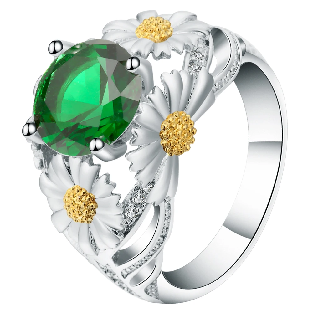 Romantic Austrain Crystal Daisy Flower Rings Female Silver Color Women