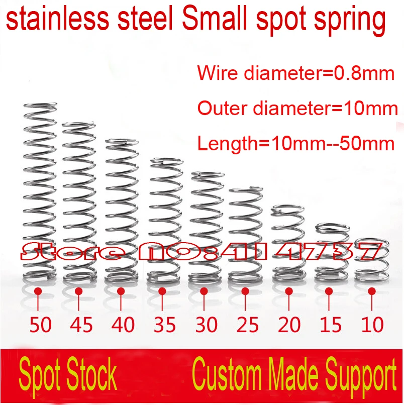 0.8mm Wire OD=10mm Length=10mm 50mm stainless steel Small spot spring ...