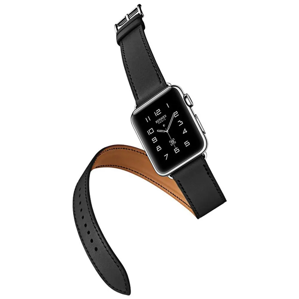 

GOOSUU The 100% Long Genuine Leather Strap For Apple Watch Band Double Tour Bracelet Leather Watchband 38mm and 42mm Available