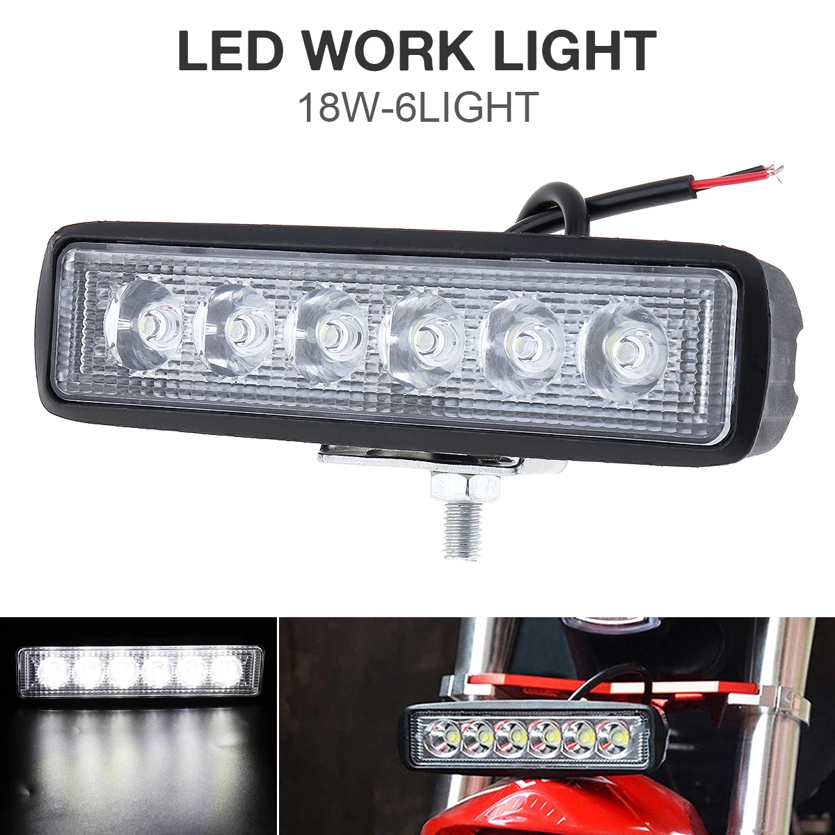 18W 1000LM Bright Spot Light 6 LEDs Work Light Bar Car Driving Fog Lamp Offroad for Truck/Motorcycle/Car/Boat Work Light