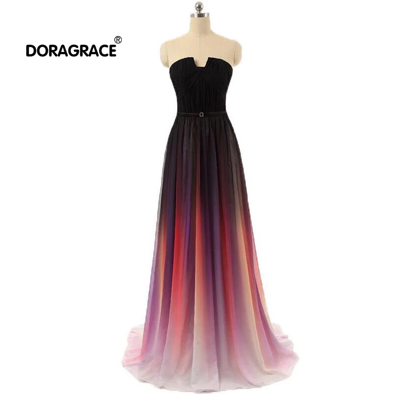 

Doragrace robe de soiree A-Line Sleeveless Gradient Chiffon Long Evening Dresses