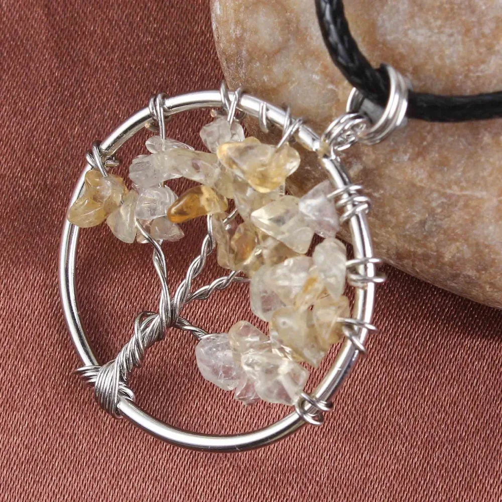 Natural Gnergy Gemstone~ Silver Plated Wire Wrapped Tree Of Life Healing Crystal Quartz Purple Amethysts Round Chakra Reiki Stone Pendant Necklace 8 AA00409005904a