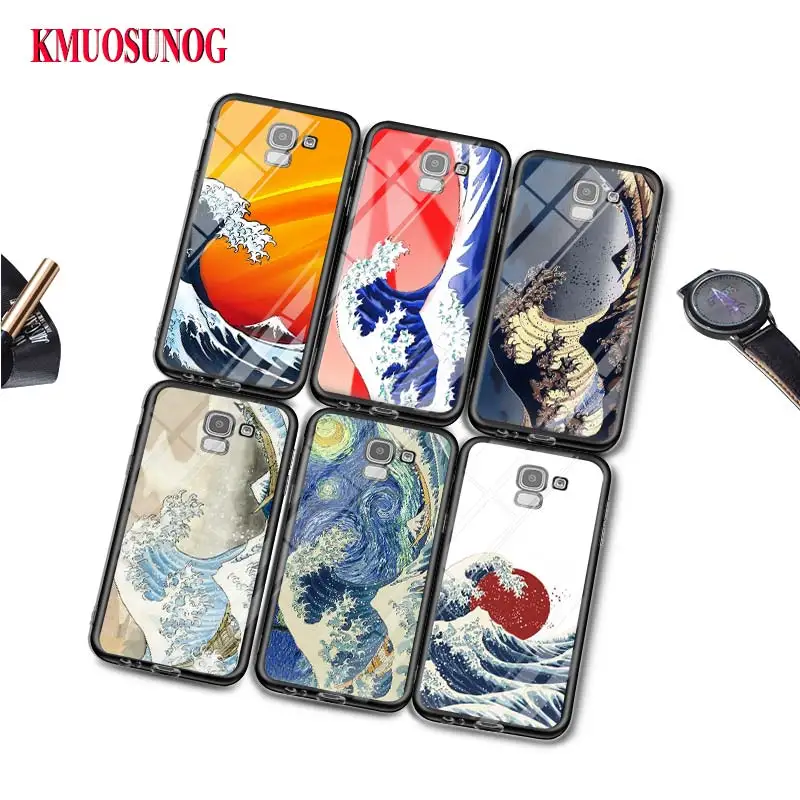 

Black Silicone Case Japanese Wave Art Fashion for Samsung Galaxy j8 j7 j6 j5 j4 j3 Plus Prime 2018 2017 2016 Phone Bag Cover