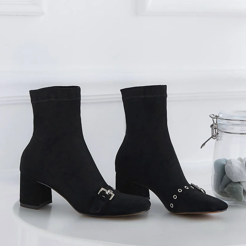 MNIXUAN/пикантные ботфорты выше колена; женская обувь; Новинка года; эластичные замшевые высокие сапоги на высоком каблуке с квадратным носком; большие размеры 40, 41