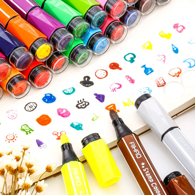 18/24 Colors with Cute Stamp Color Pen Watercolor Pen Art Highlighter